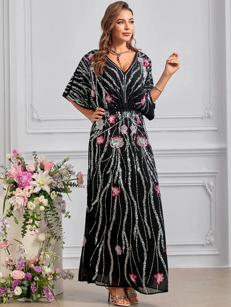 Gorgeous Flowers Sequins Embroidery Dress