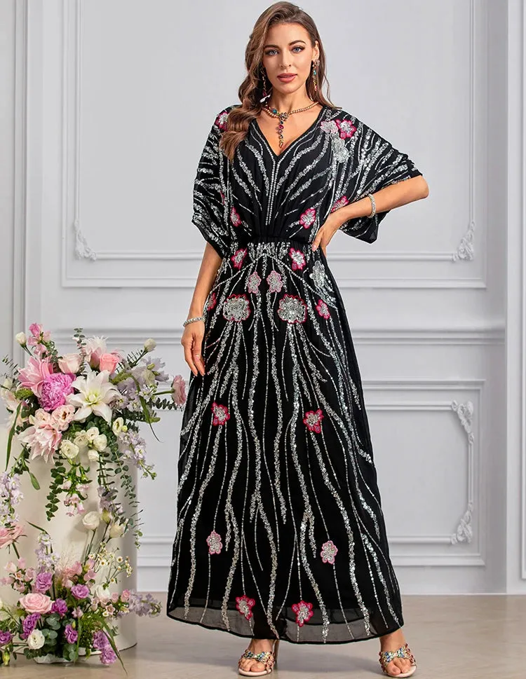 Gorgeous Flowers Sequins Embroidery Dress