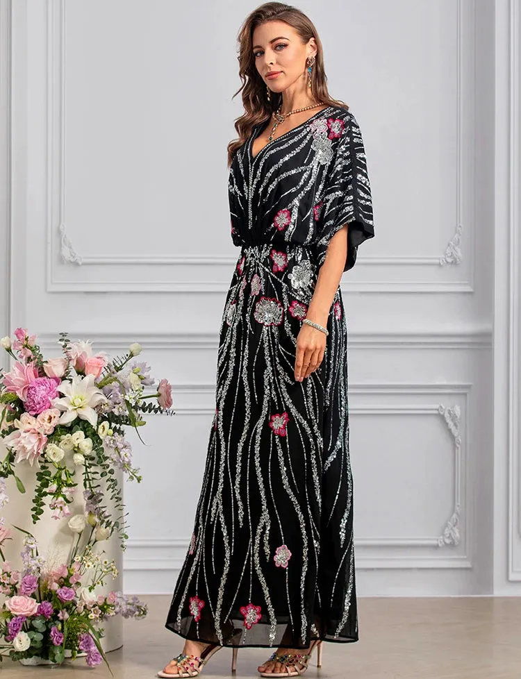 Gorgeous Flowers Sequins Embroidery Dress