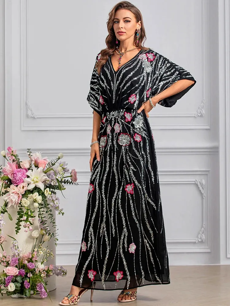Gorgeous Flowers Sequins Embroidery Dress
