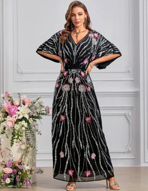 Gorgeous Flowers Sequins Embroidery Dress