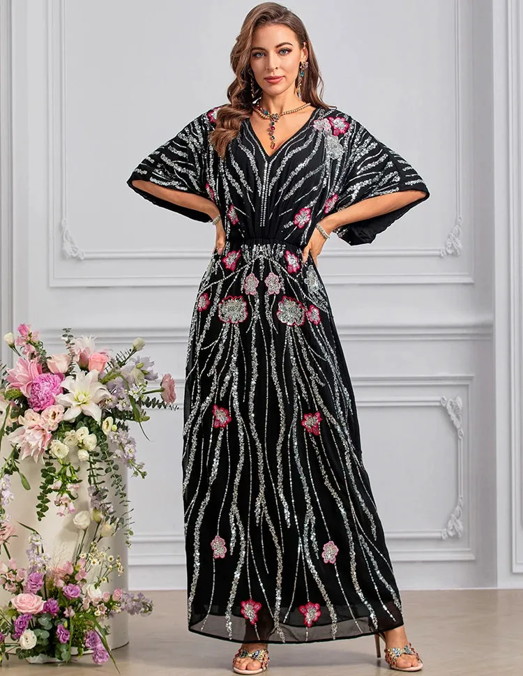 Gorgeous Flowers Sequins Embroidery Dress