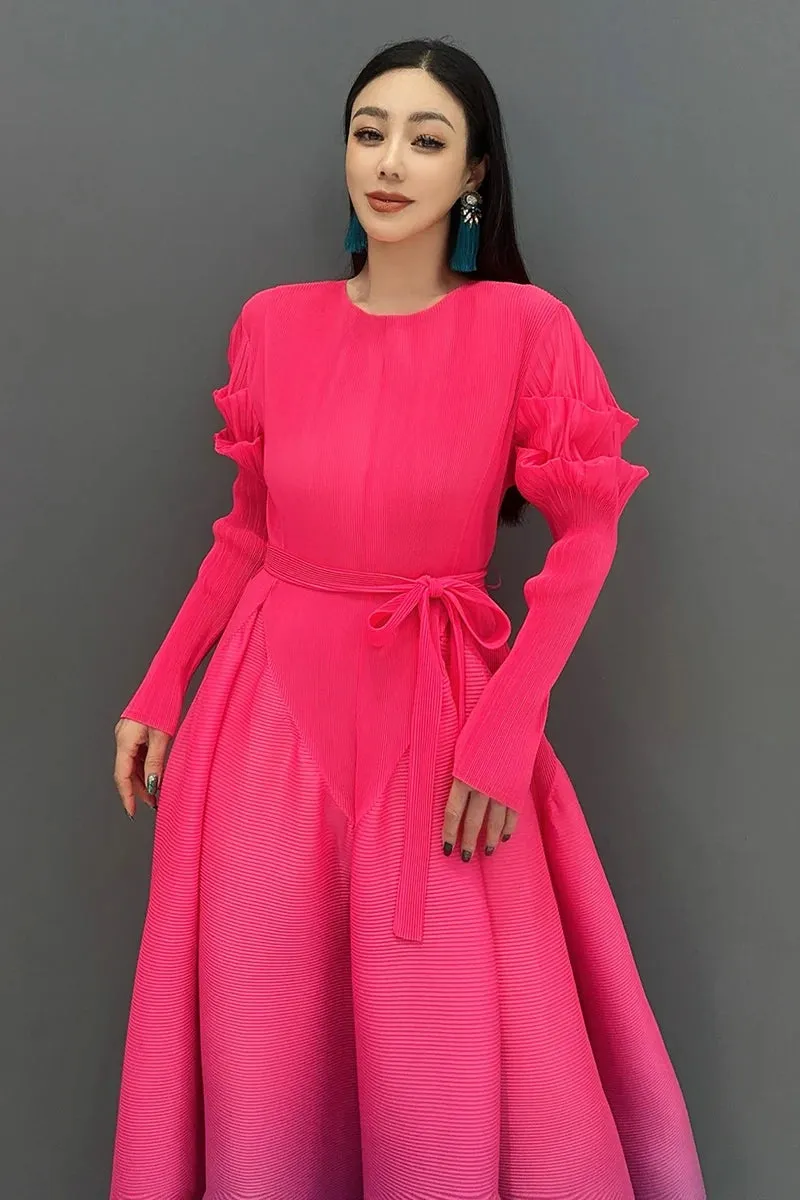 Gorgeous Pink Floral Sleeve Gradient Maxi Dress