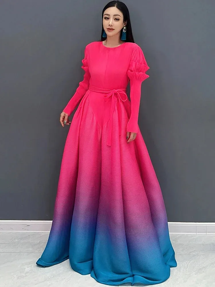 Gorgeous Pink Floral Sleeve Gradient Maxi Dress