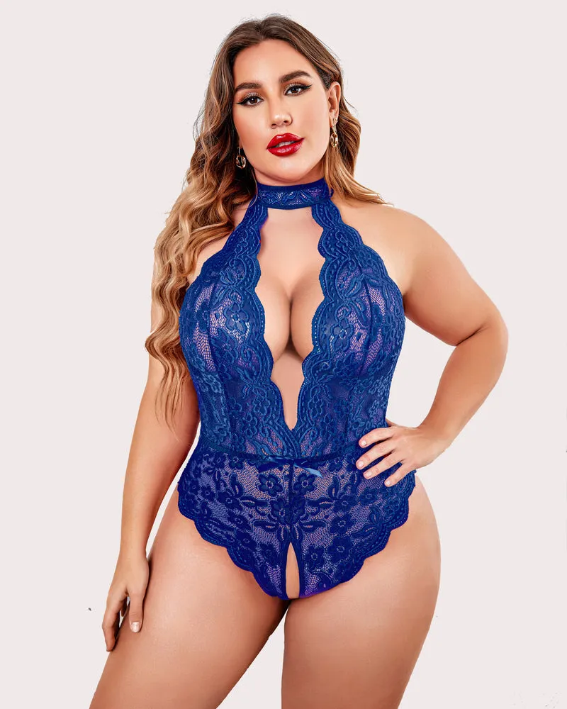 Gorgeous Plus Size Lace Print Bodysuit
