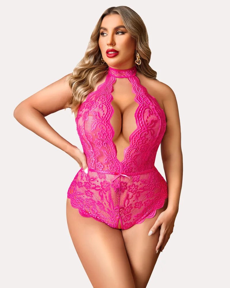 Gorgeous Plus Size Lace Print Bodysuit