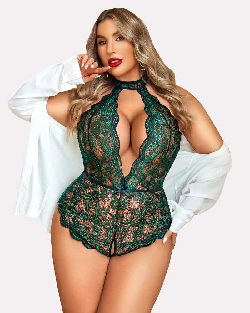 Gorgeous Plus Size Lace Print Bodysuit