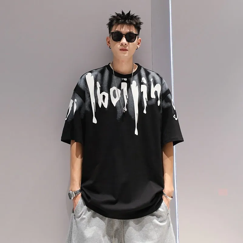 Heavyweight t-shirts gradient letter men's T-shirt summer trend unisex