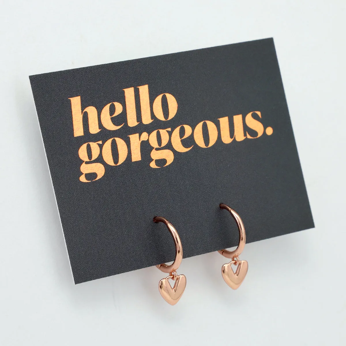 HUGGIES - Hello Gorgeous - 18K Rose Gold Sterling Silver Hoops with Heart Charm (8814-R)