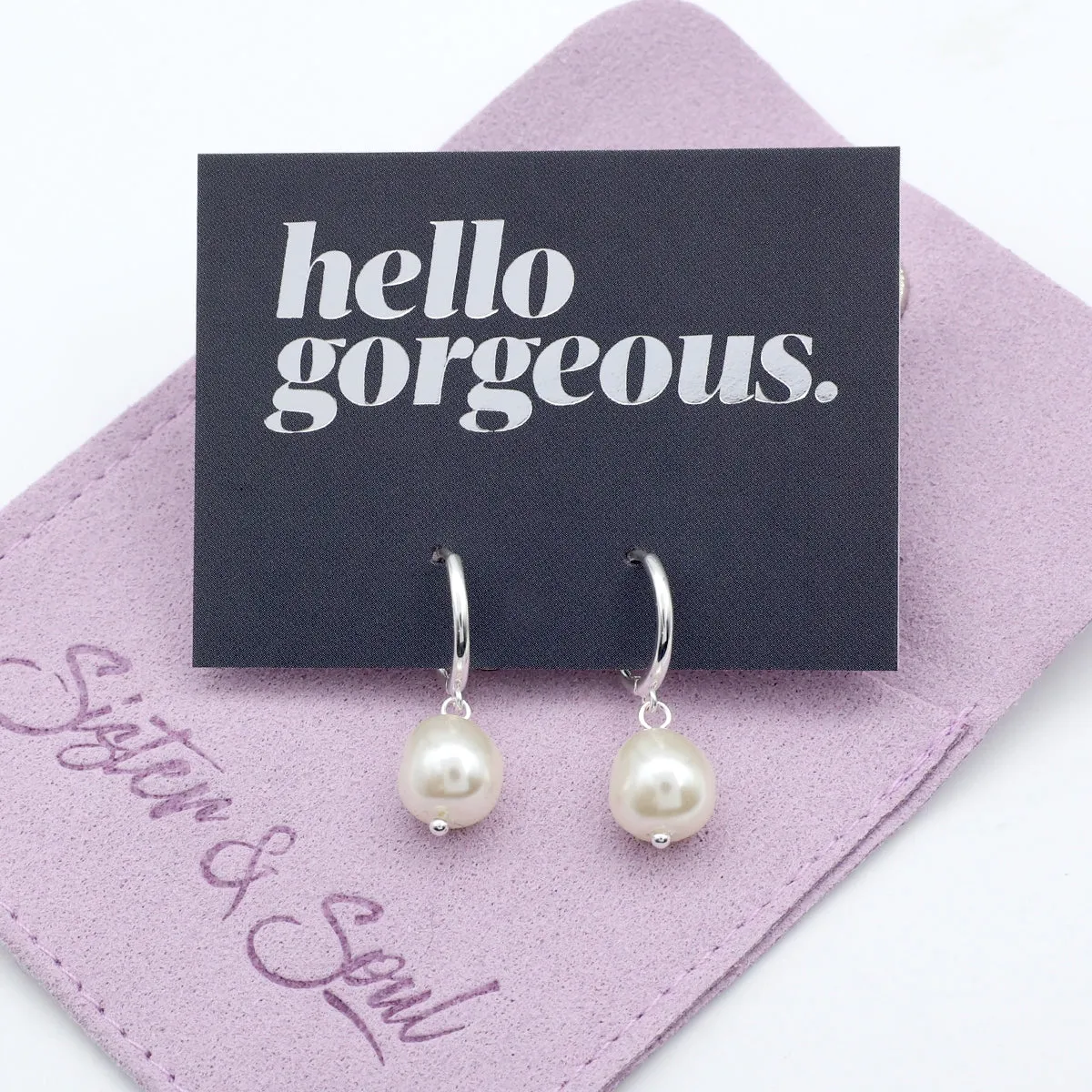 HUGGIES - Hello Gorgeous - Sterling Silver Hoops with Drop Pearl Charm (12024)