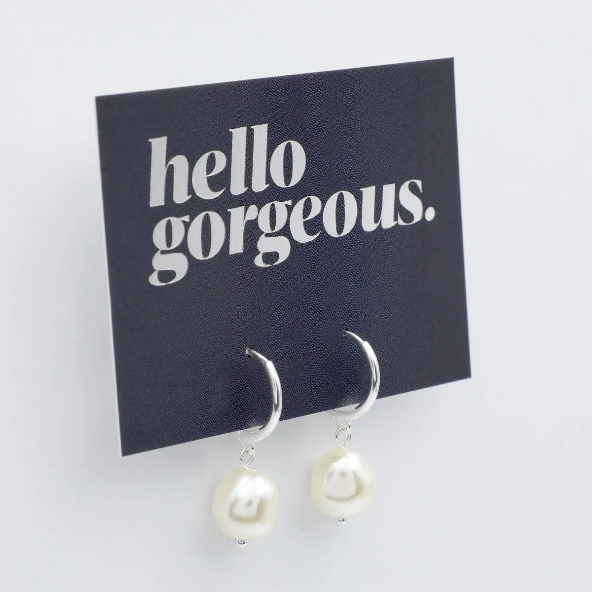 HUGGIES - Hello Gorgeous - Sterling Silver Hoops with Drop Pearl Charm (12024)