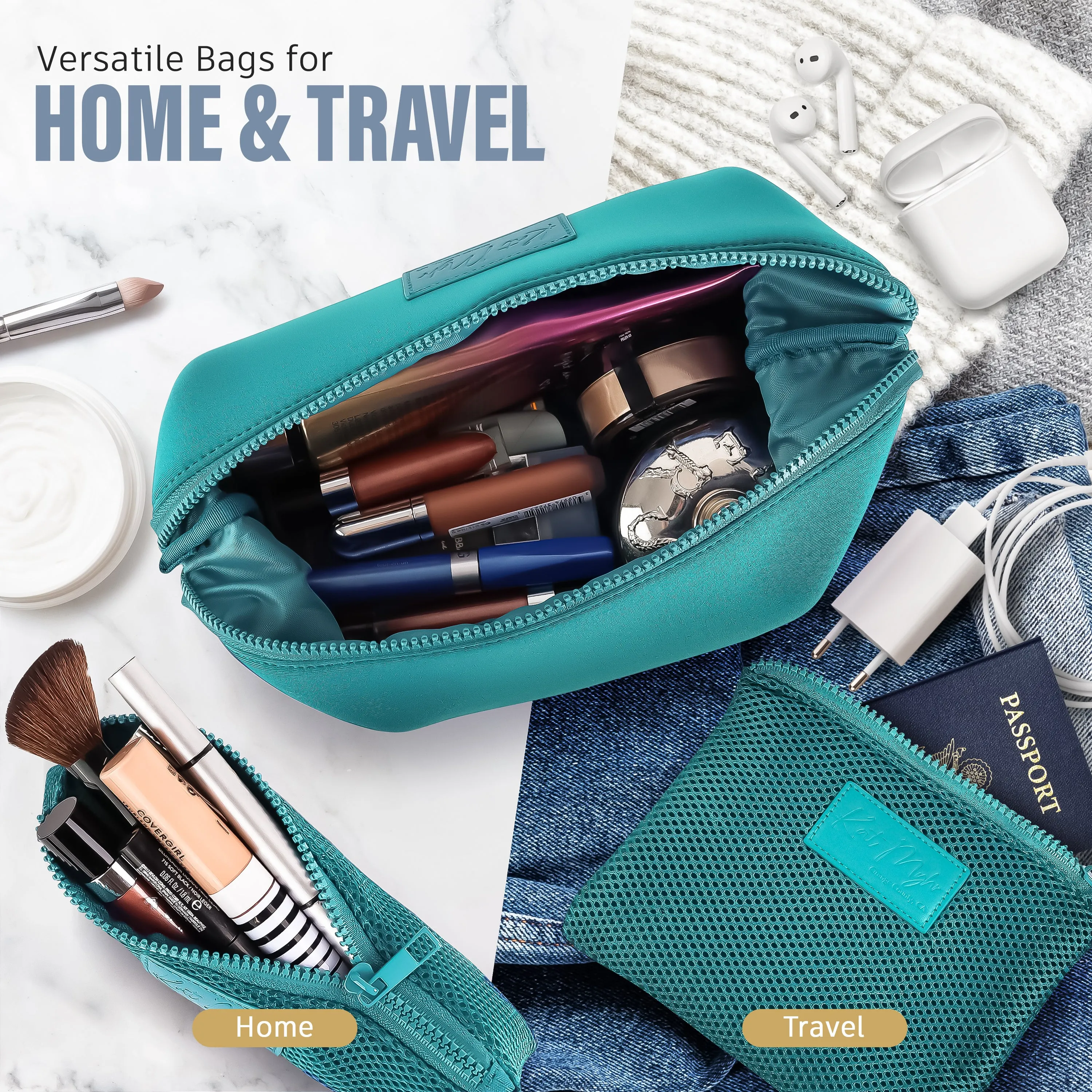Kat Myhr Neoprene Toiletry Bag Set - Turquoise