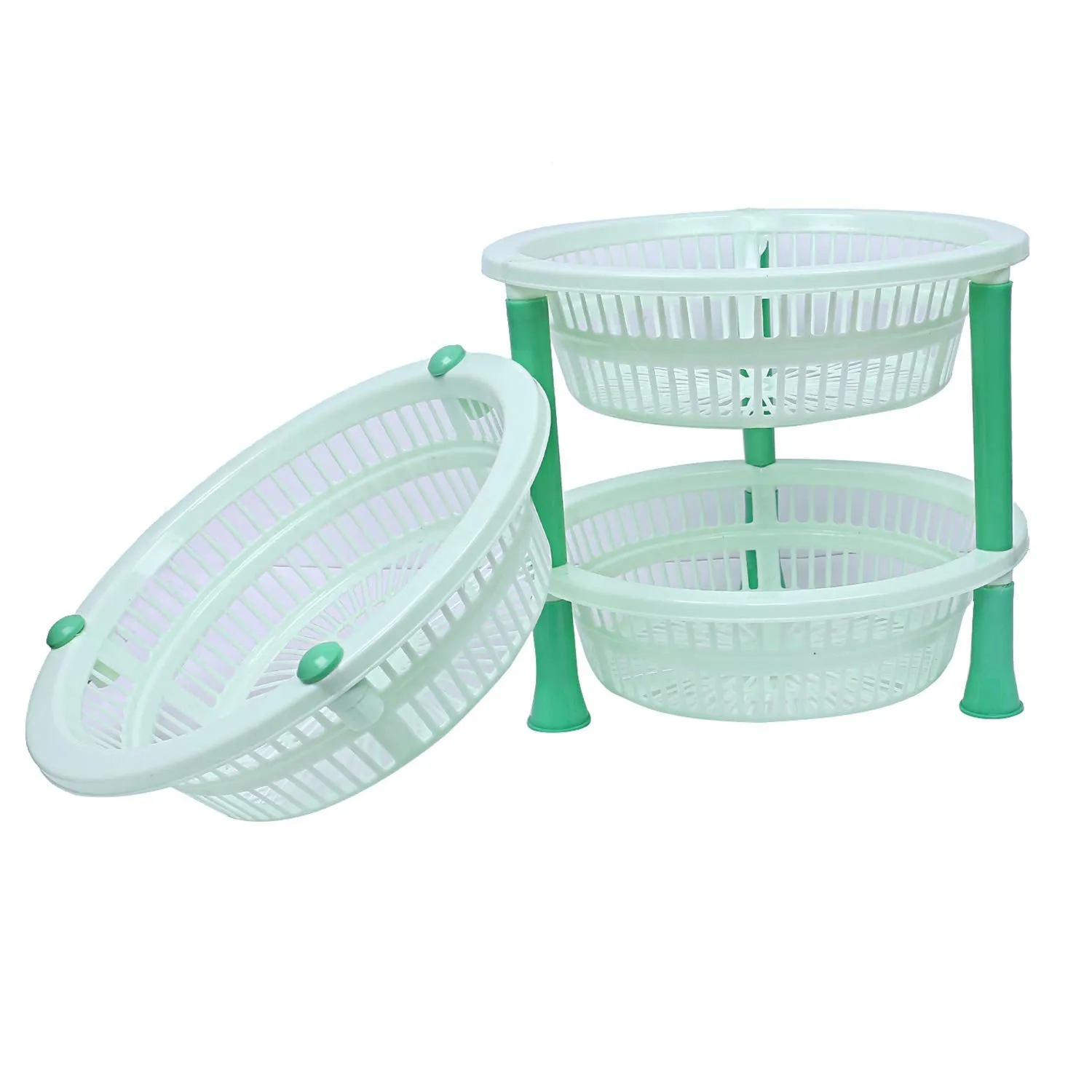 Kuber Industries Plastic 2 Pieces 3 Layer Multi-Purpose Kitchen Storage Basket Rack (Green)-Ctktc13186