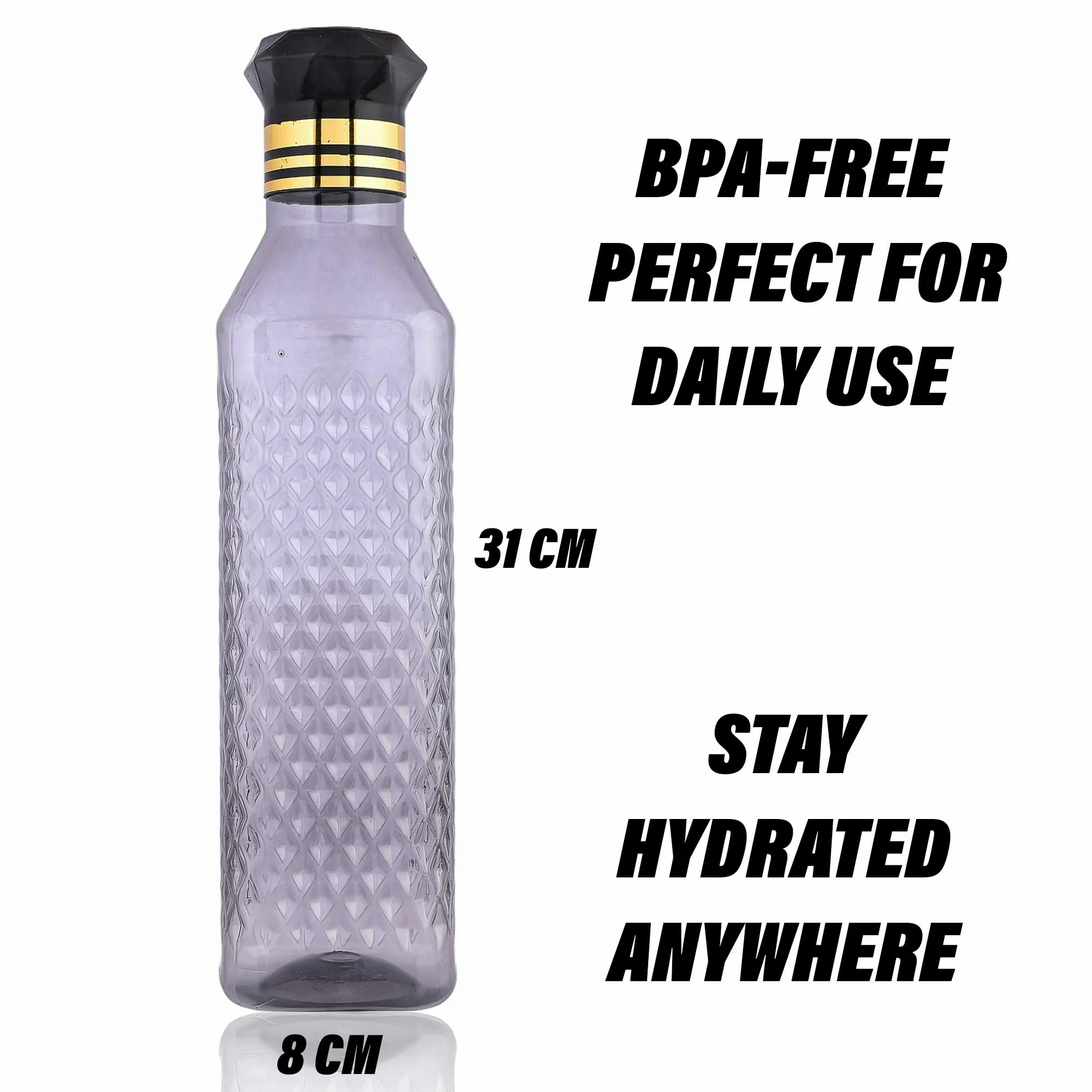 Kuber Industries Water Bottle | Plastic Water Bottle for Fridge | Water Bottle for Kitchen | Ideal for Restaurant | Water Bottle for Refrigerator | Square H2O Bottle | 1 LTR | Pack of 3 | Black