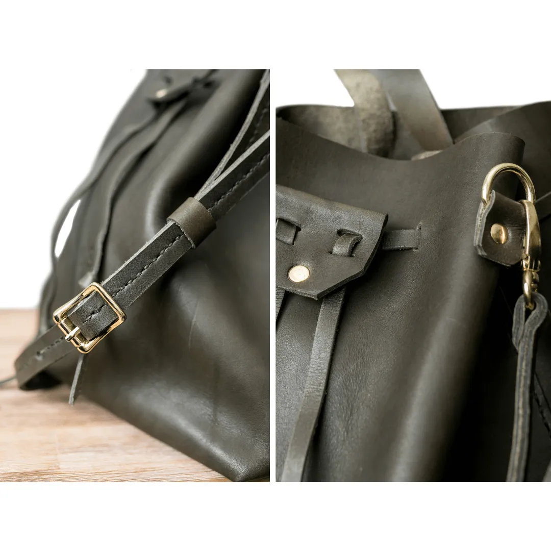 Leather Batseba Bucket Bag Olive Green