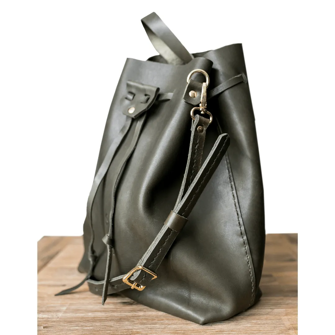 Leather Batseba Bucket Bag Olive Green