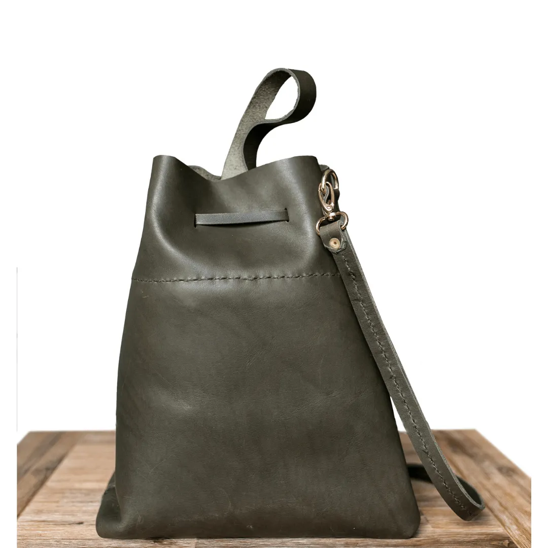 Leather Batseba Bucket Bag Olive Green