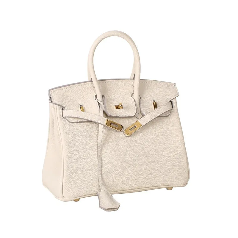 Leather Padlock Tote Handbag Gold Hardware