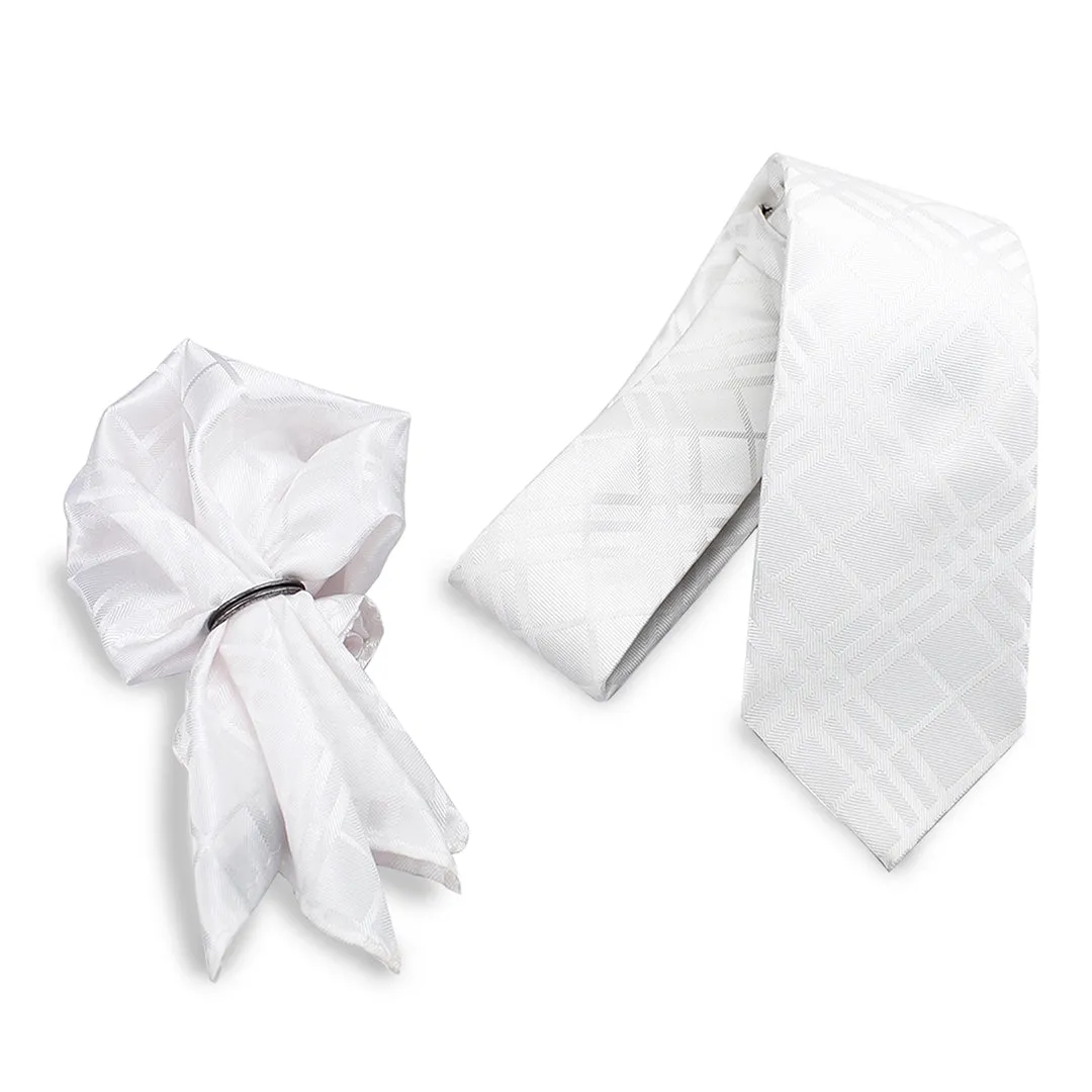 Peluche Stunning White Neck Tie & Pocket Square Set for Men