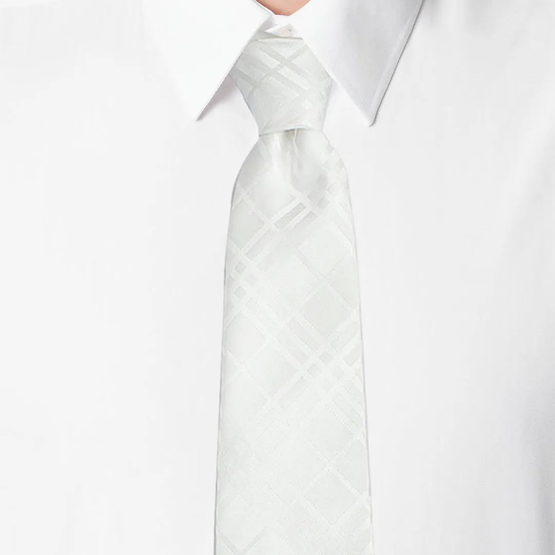 Peluche Stunning White Neck Tie & Pocket Square Set for Men