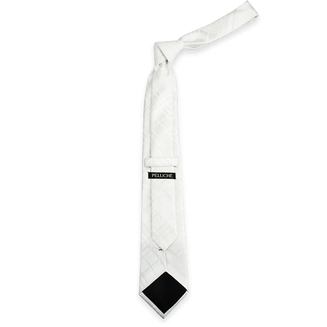 Peluche Stunning White Neck Tie & Pocket Square Set for Men