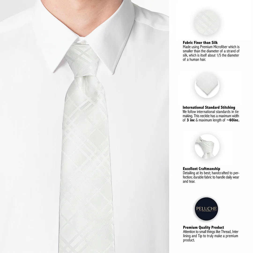 Peluche Stunning White Neck Tie & Pocket Square Set for Men