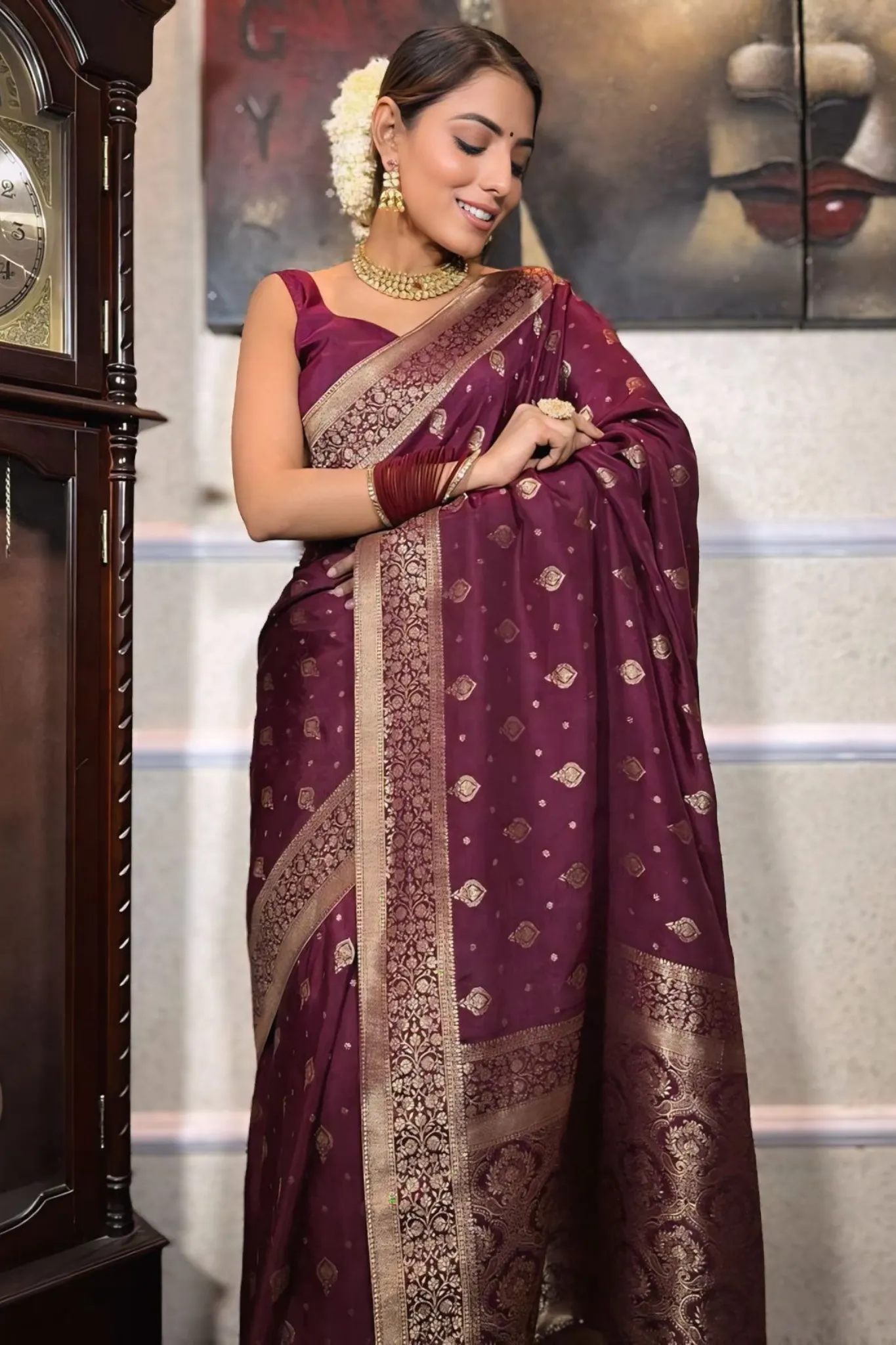 PLUM TRADITIONAL BANARASI UPPADA SILK SAREE