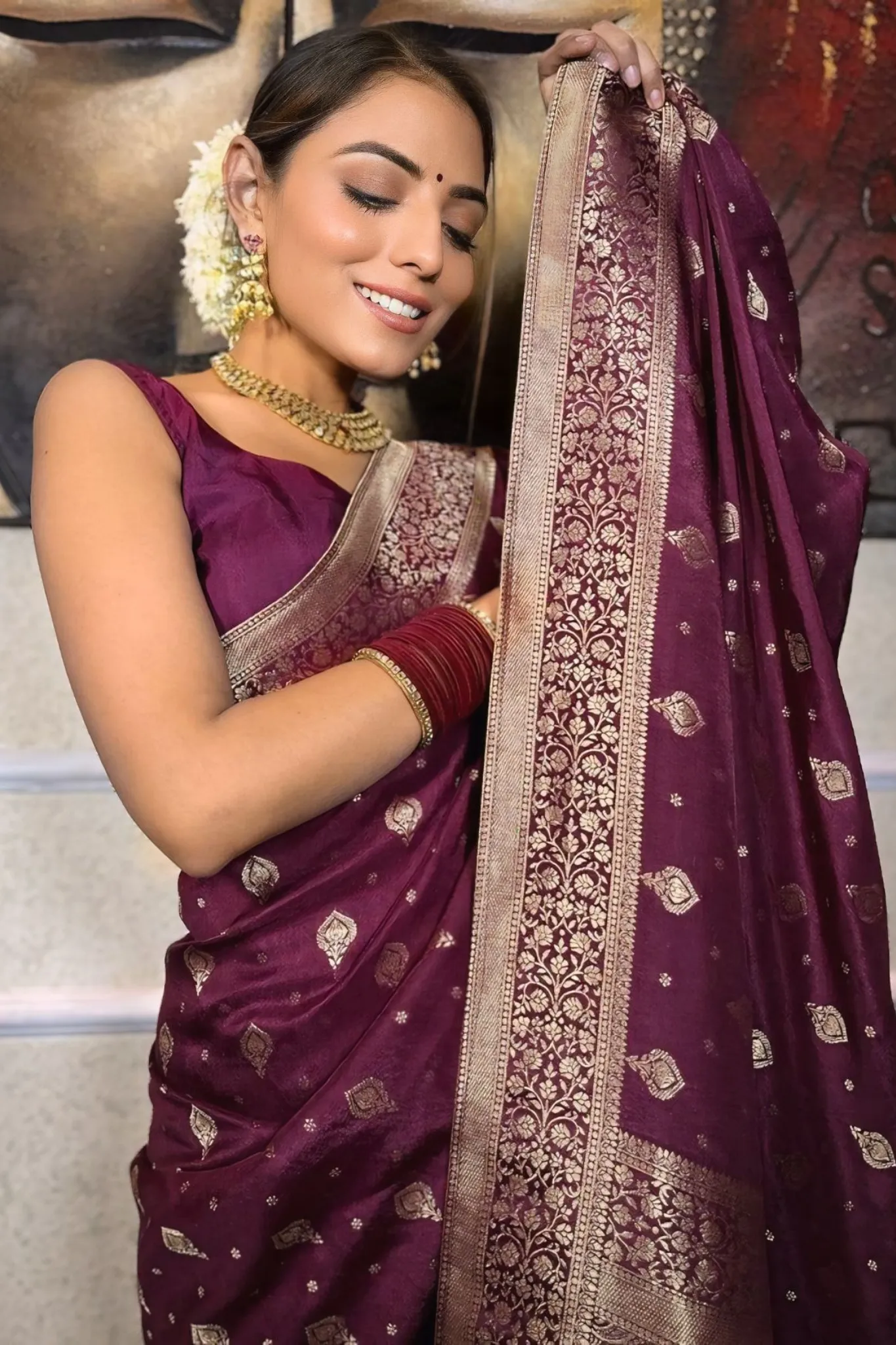PLUM TRADITIONAL BANARASI UPPADA SILK SAREE