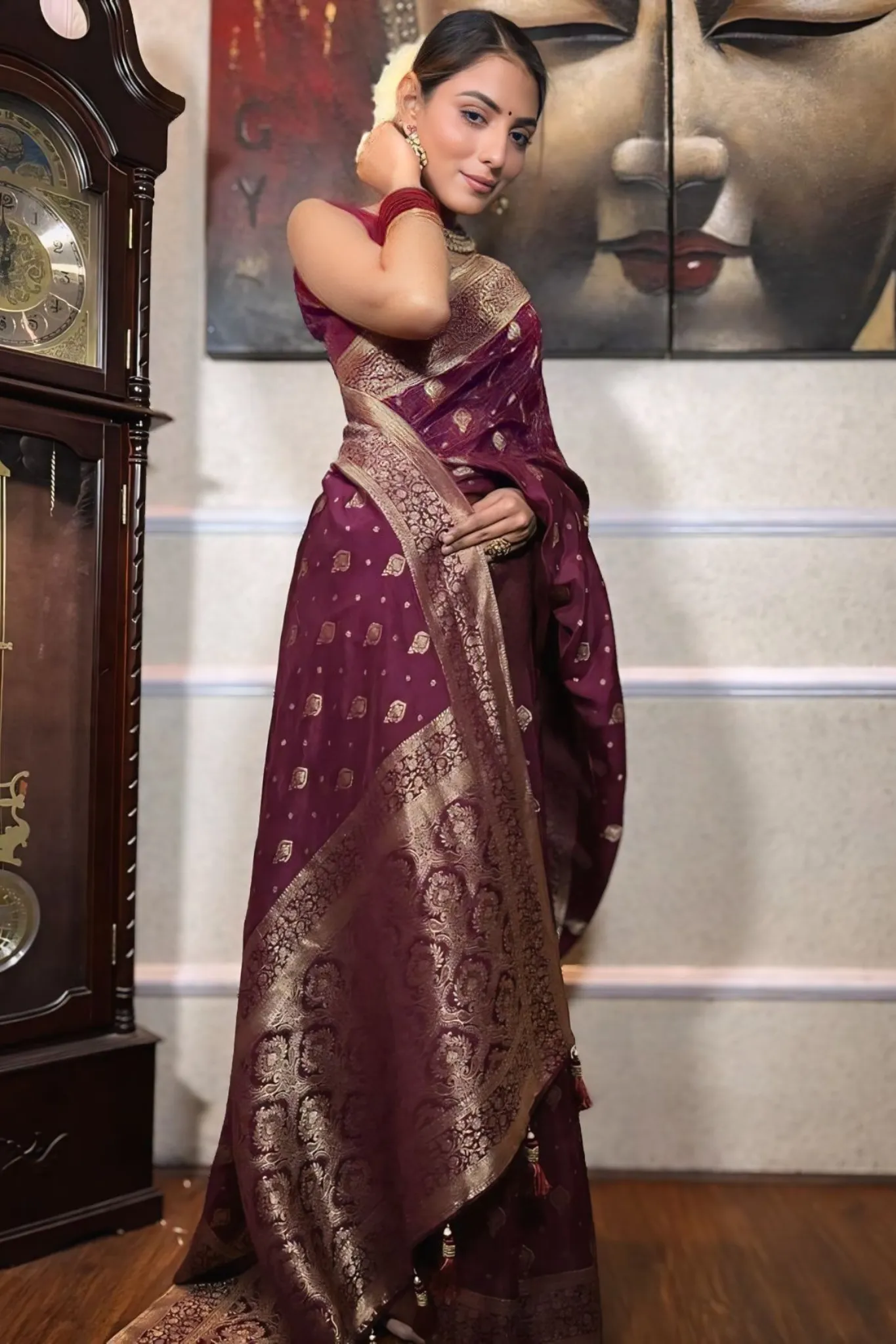 PLUM TRADITIONAL BANARASI UPPADA SILK SAREE