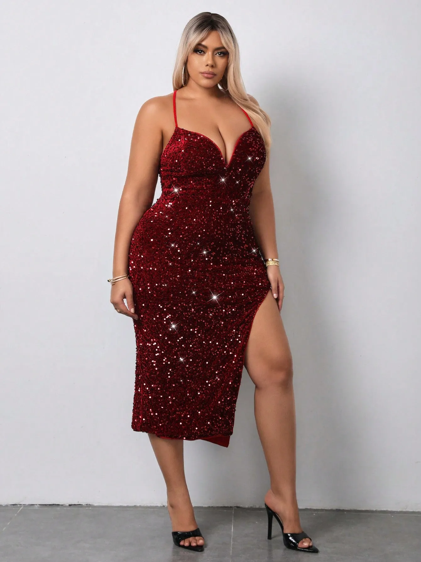 Plus Size Women'S Gorgeous Sequined Dress