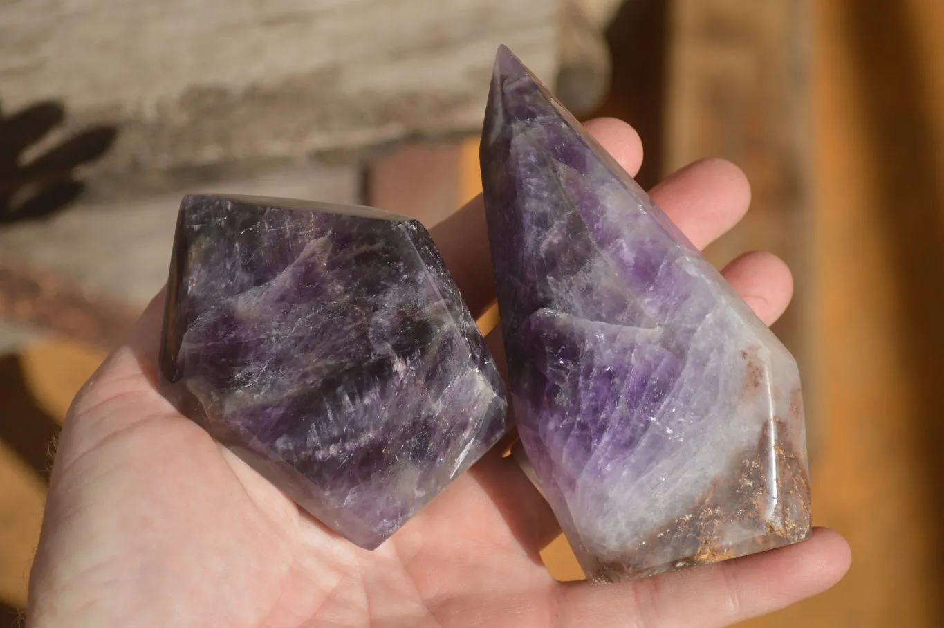 Polished  Stunning Chevron Amethyst Points x 6 From Zambia