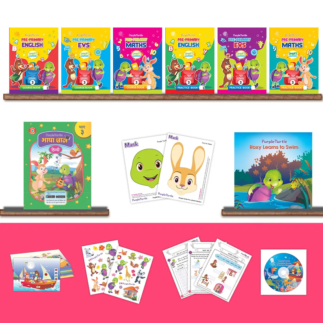 Preschool Kit for UKG (Level-3) - Complete Kit (Set of 8 Books & More) | For Children Ages 5 - 6 Years | Learn English, Maths, EVS, Hindi | For Homeschooling & Preschool Classrooms
