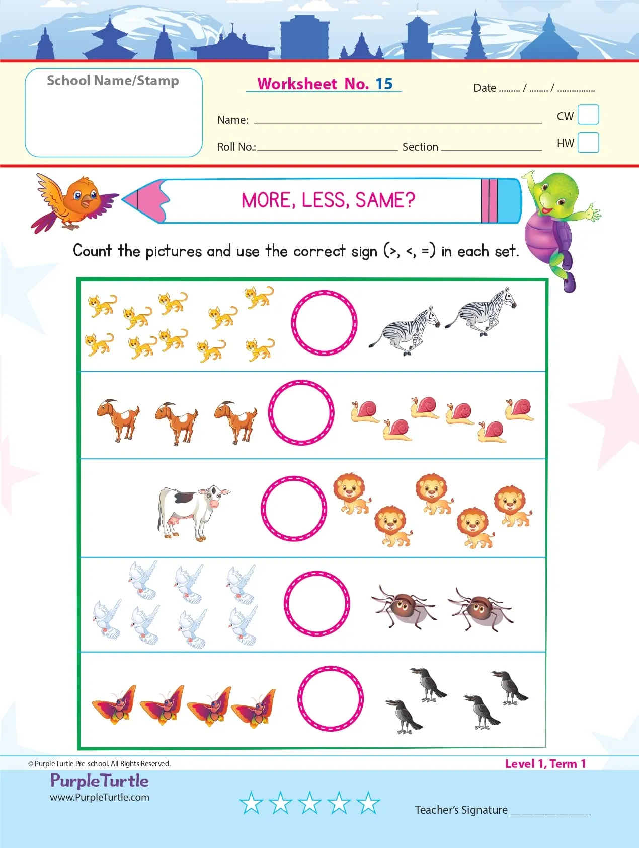 Purple Turtle Adorable Super Soft Premium Quality Stuff Animal Turtle Plush with  Purple Turtle Preschool Worksheets for Nursery - English, Maths & EVS - 100 Worksheets (100 Pages - 50 Leaves) for Early Learning