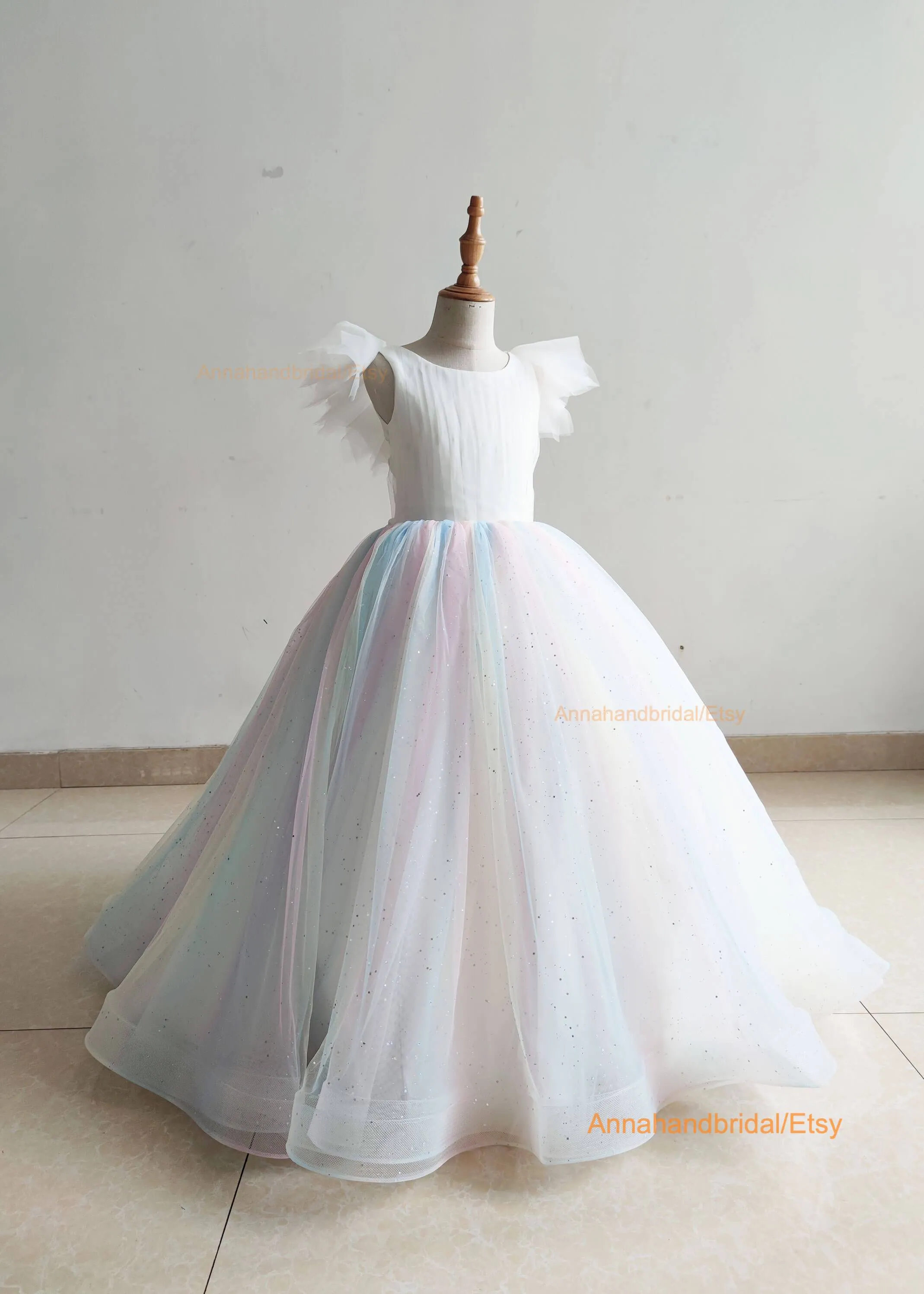 Rainbow Tulle Stunning Little Girl Dress/Pageant Dress