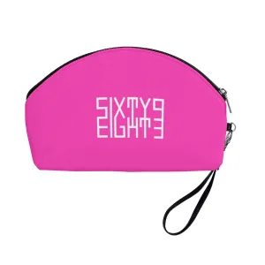 Sixty Eight 93 Logo White Fuchsia Curved Cosmetic Bag