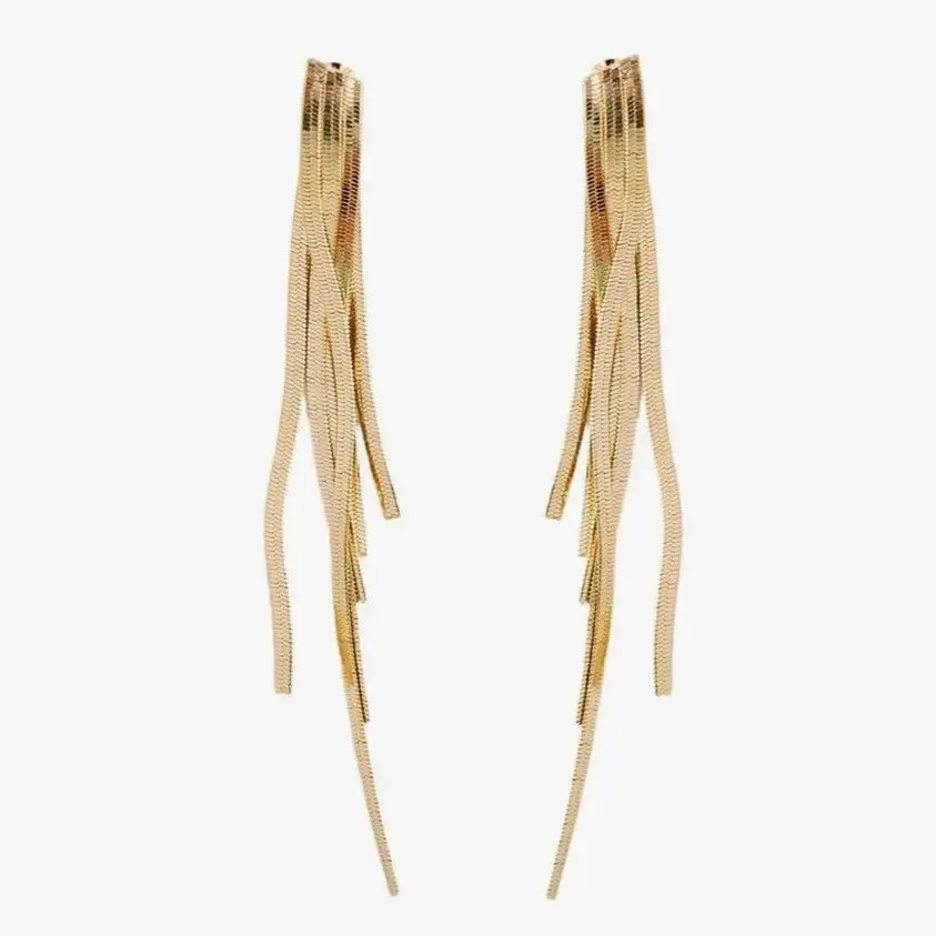 Skinny Gold Cascading Tassel Earrings