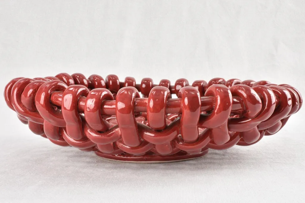 Stunning 1960s woven bowl Jerome Massier burgundy glaze - large 14¼"
