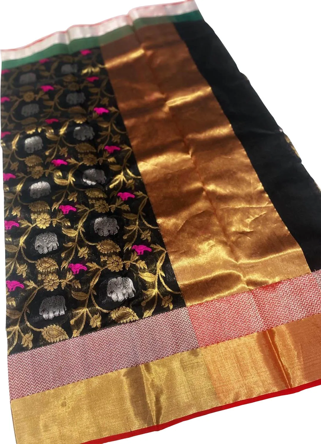 Stunning Black Chanderi Silk Saree - Handloom Beauty