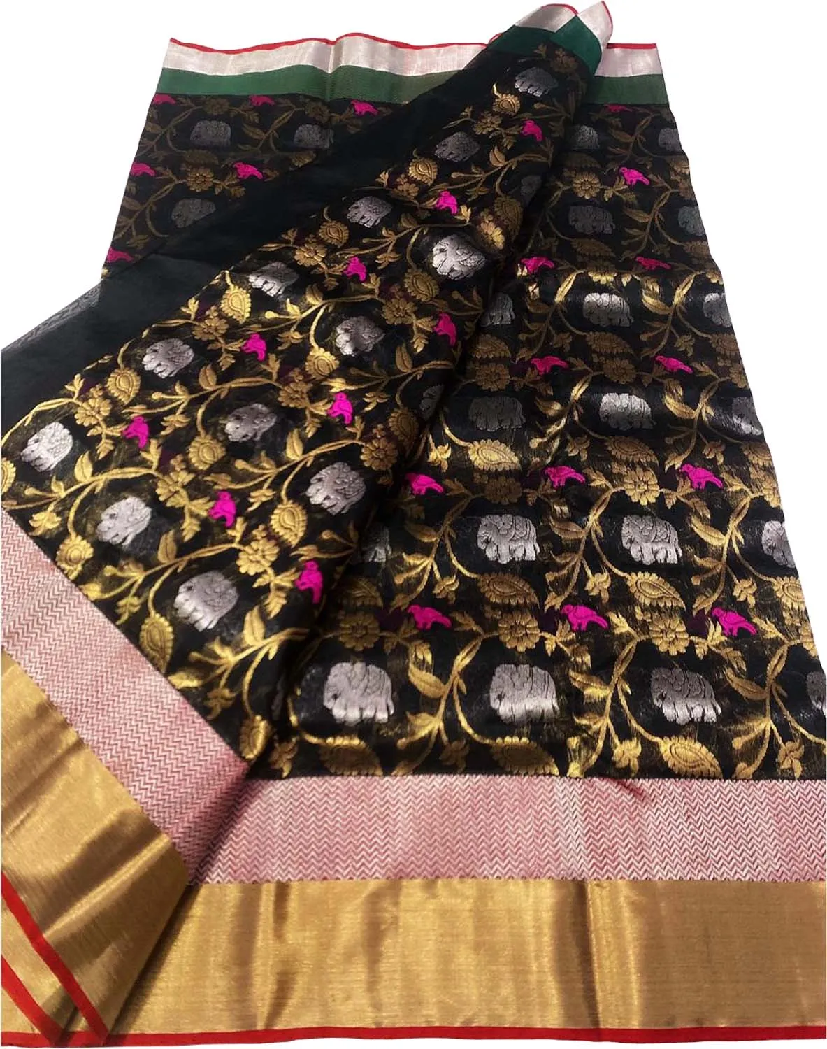 Stunning Black Chanderi Silk Saree - Handloom Beauty