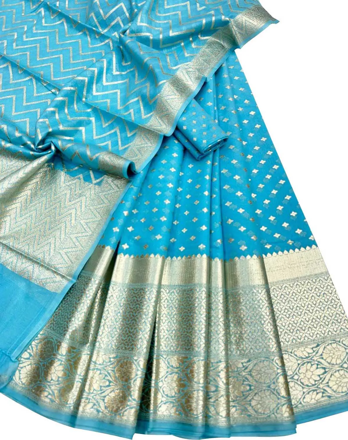 Stunning Blue Banarasi Chanderi Lehenga Set with Dupatta - Unstitched
