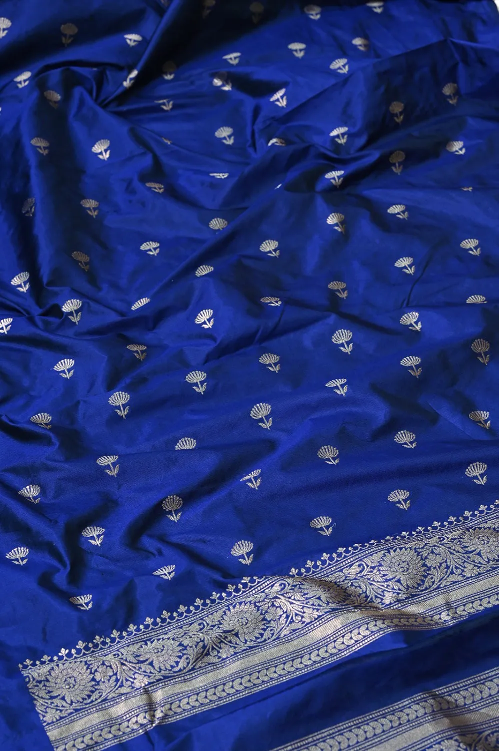 Stunning Blue Banarasi Handloom Katan Silk Suit Set