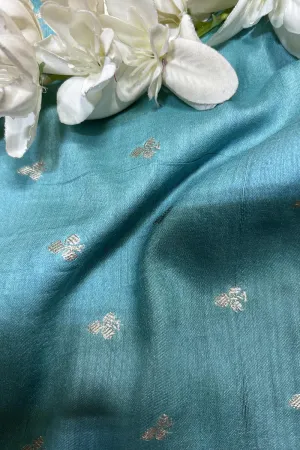 Stunning Blue Banarasi Handloom Moonga Silk Fabric ( 2.5 Mtr )