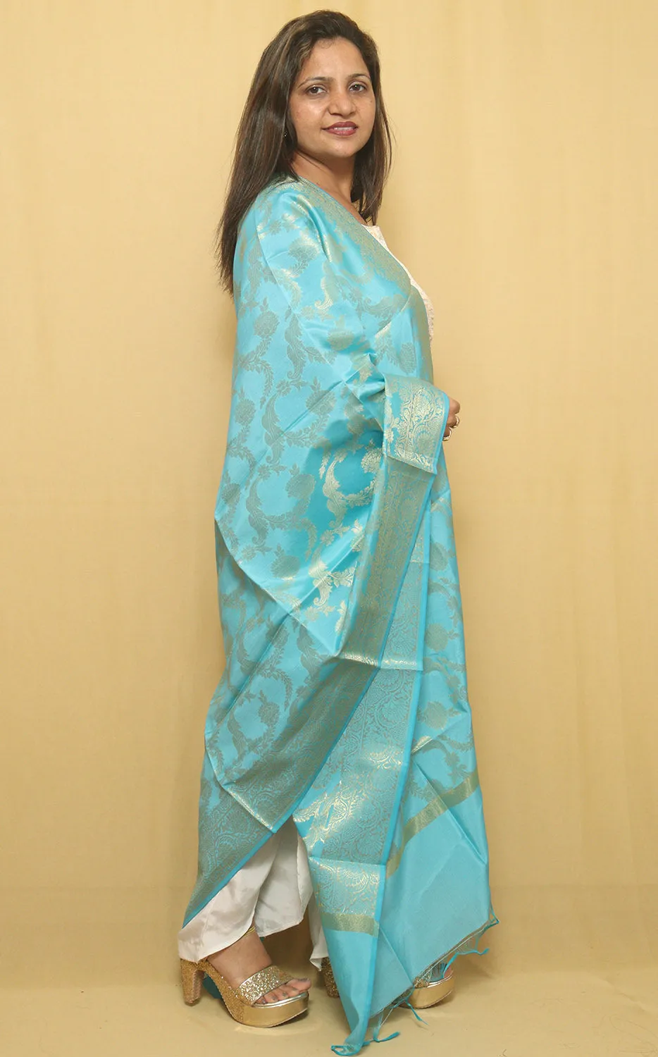 Stunning Blue Banarasi Silk Dupatta - Perfect for Any Occasion