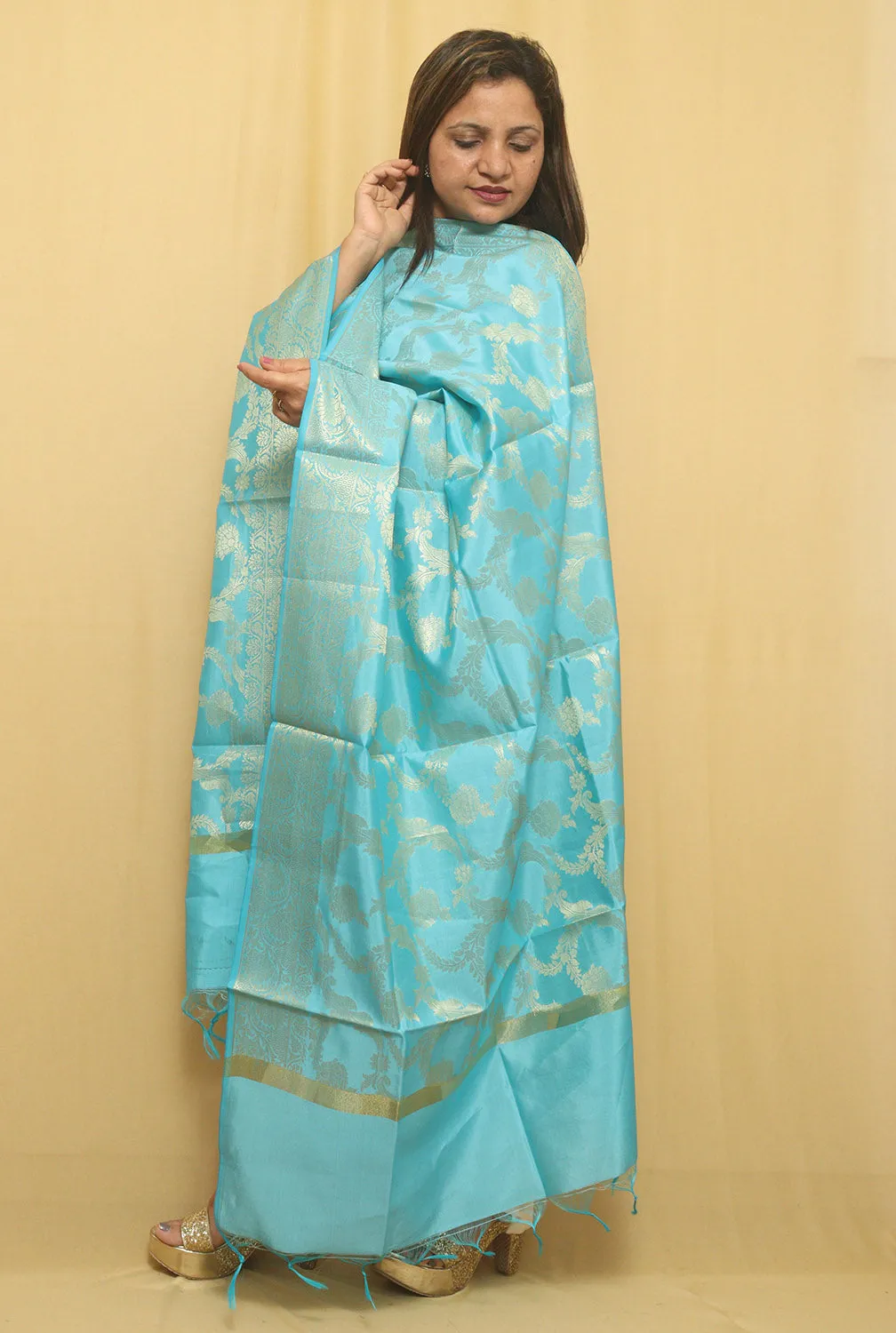 Stunning Blue Banarasi Silk Dupatta - Perfect for Any Occasion