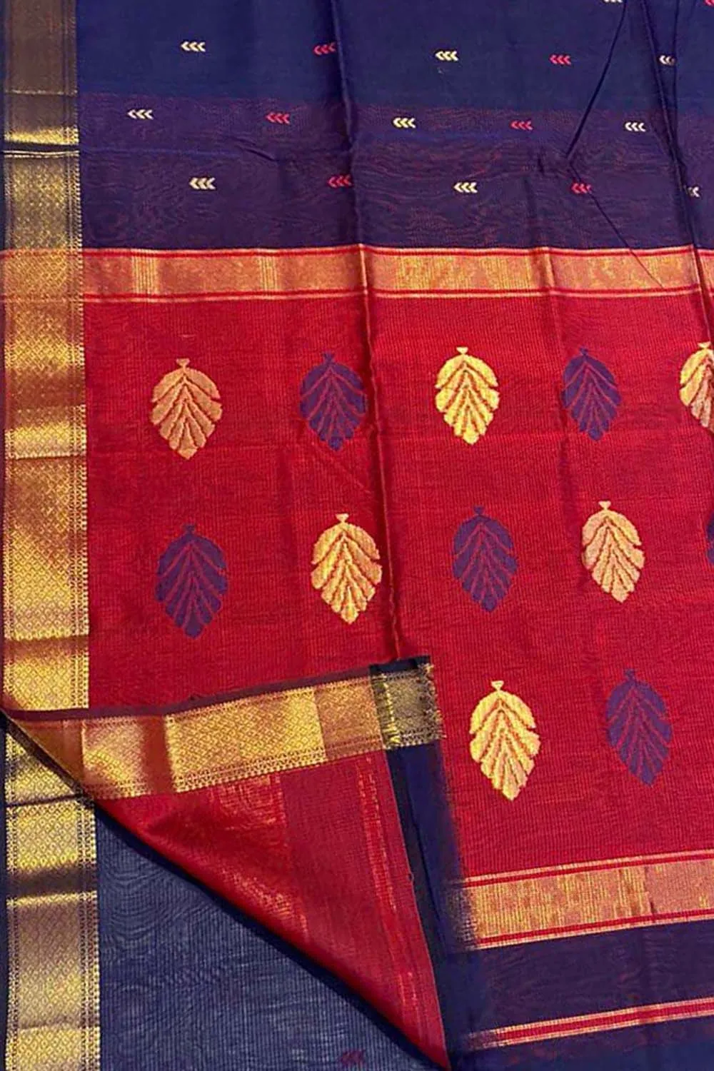 Stunning Blue Maheshwari Handloom Saree in Cotton Silk Blend