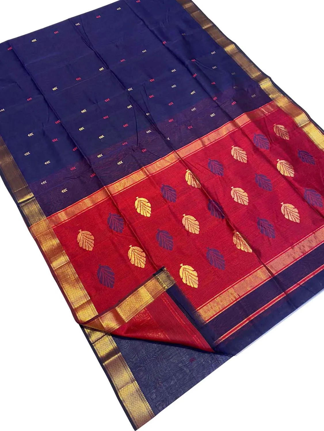 Stunning Blue Maheshwari Handloom Saree in Cotton Silk Blend