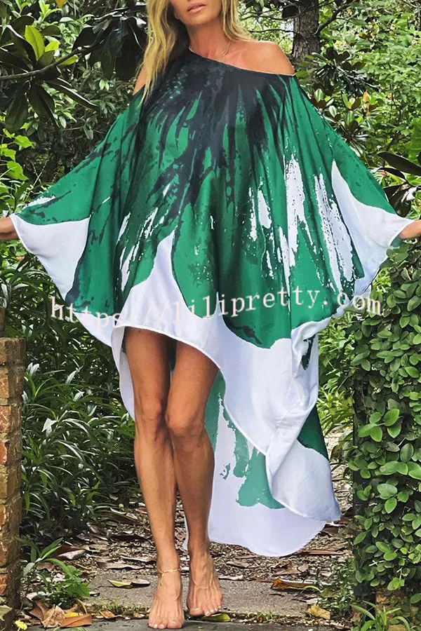 Stunning Floral Unique Printed One Shoulder Cover Up Maxi Dress