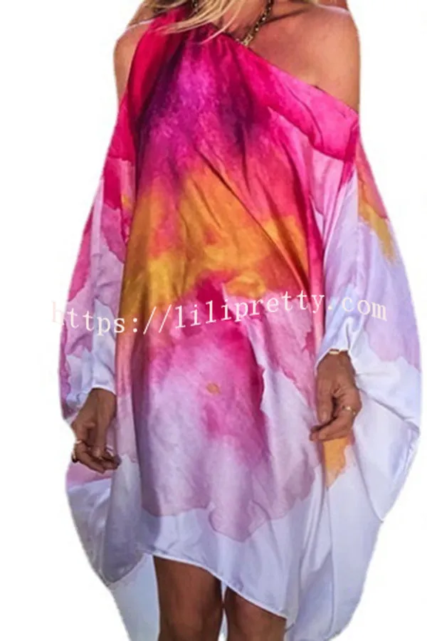 Stunning Floral Unique Printed One Shoulder Cover Up Maxi Dress