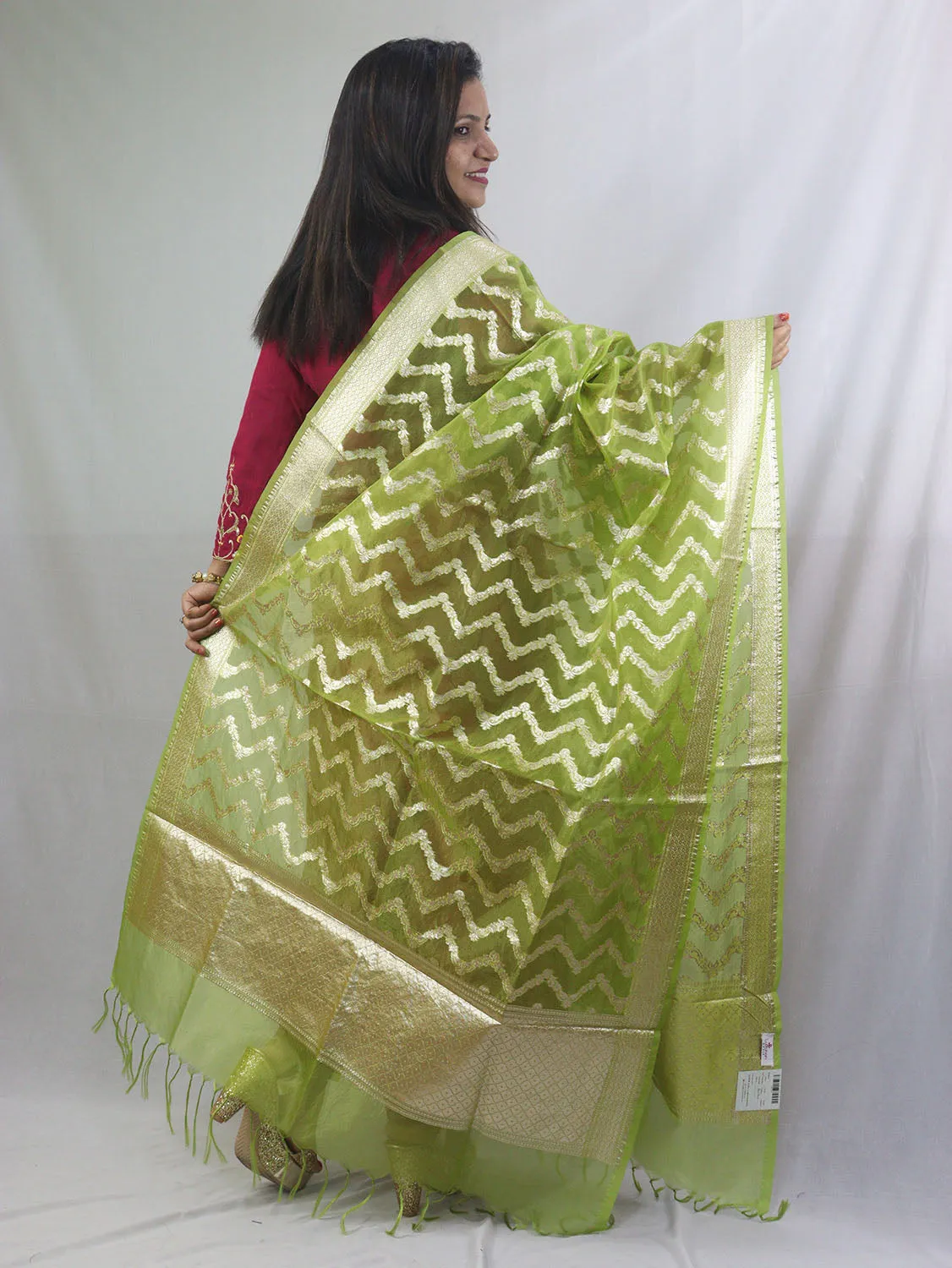 Stunning Green Banarasi Organza Dupatta - Perfect for Any Occasion!