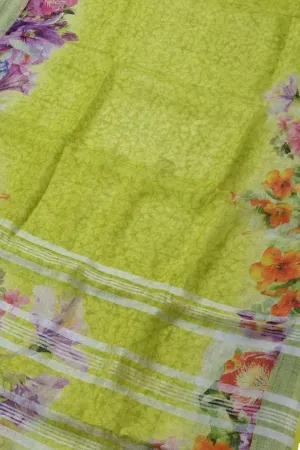 Stunning Green Linen Saree with Floral Print